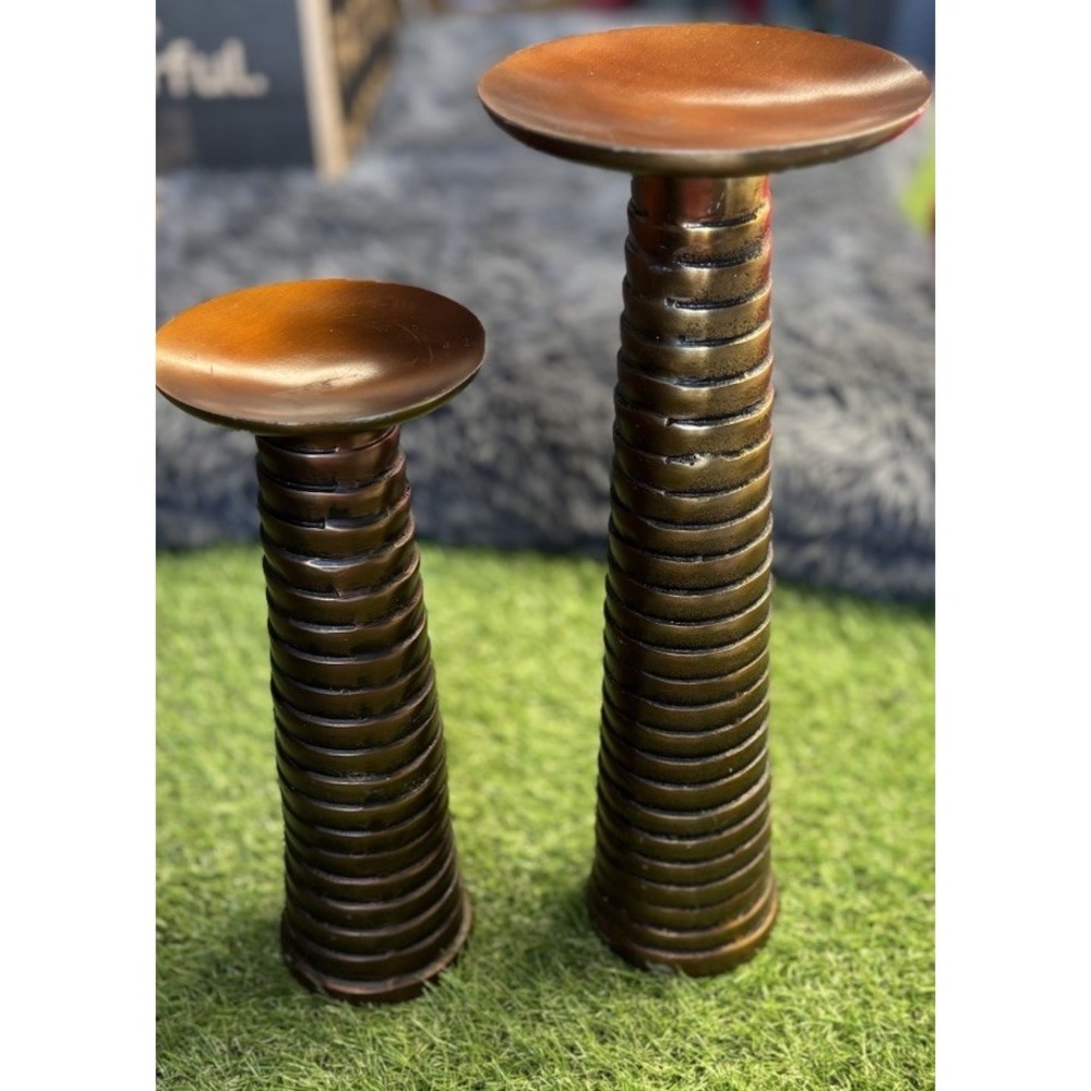 Crate And Barrel Candle Stick Holder Lot Of Two Brown Metal Modern